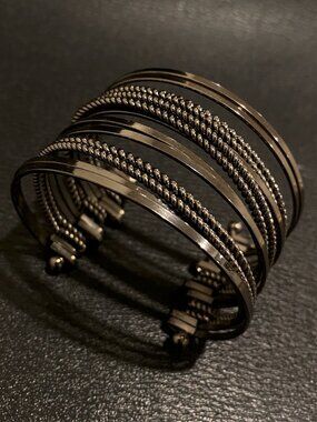 Black Metal Multi Chain Cuff Bracelet